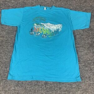 VTG‎ Swiss Design Shirt Mens Medium Blue Jungfraujoch Single Stitch Switzerland